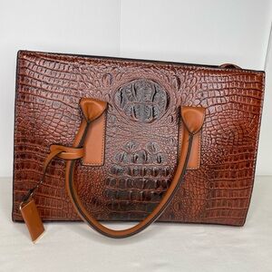 Brown Satchel Handbag Faux Leather Gold Trim